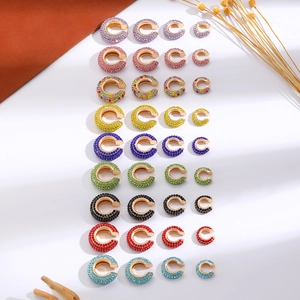 Trendy C Shaped Colorful Rhinestone Ear Cuffs No Piercing Copper Faux Artificial Pearl Clip On Earrings For Women Party Jewelry