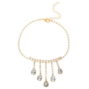 Collier ras du cou doré avec strass et pendentifs en cristal en forme de gouttelette
