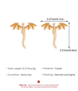 Detailed size specifications for small copper dragon stud earrings with dimensions and weight