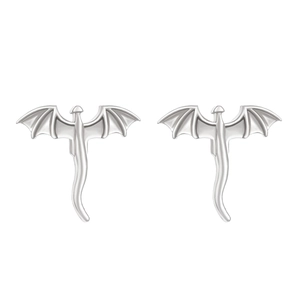 Detailed close-up of dragon wing earrings in polished silver with fantasy gothic textures