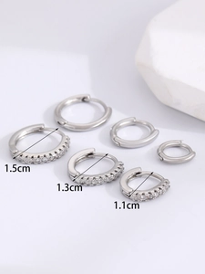 Three sizes of 14K gold hoop earrings with micro-set zircon in 1.1cm, 1.3cm, and 1.5cm sizes
