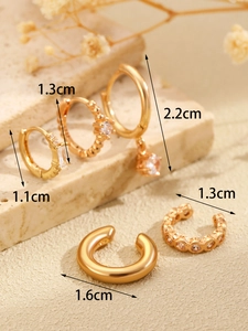 Detailed set of 14K gold-plated hoop earrings and ear cuffs with micro-pave cubic zirconia