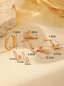 Detailed size chart for 14K gold-plated earring set with micro-paved cubic zirconia