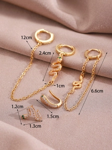 Detailed dimensions of 14K gold snake earrings set with zircon micro-pave crystals