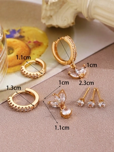 Detailed size view of 14K gold hoop earrings set with sparkling micro zircon stones