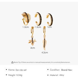 Detail showing five-piece gold 14K hoop earring set with micro-pave black zircons