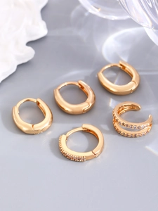 Detail of 14K gold plated hoop earrings set featuring micro-inset zircon stones