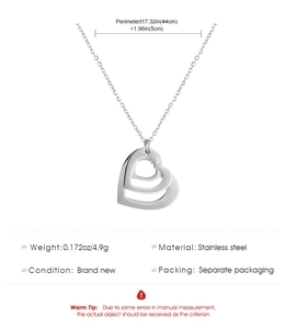 Detailed specs for heart pendant necklace made of stainless steel with 44cm chain