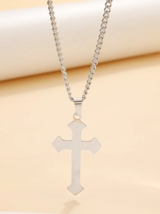 Close-up of hip hop stainless steel cross pendant with detailed twisted rope chain