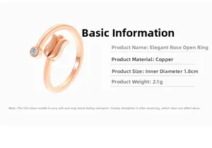 Detail view of rose gold tulip ring with dimensions and 925 silver needle specifications