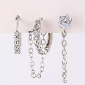 Three-piece 14K gold plated hoop earring set with micro-paved cubic zirconia stones