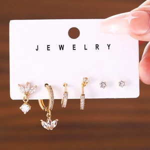 Set of six 14K gold-plated hoop and stud earrings with sparkling cubic zirconia stones