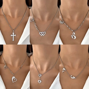 Stainless Steel Pendant Necklace For Women Silver Gold Heart Dolphin Swan Mermaid Cross Butterfly Owl Minimalist Fashion Jewelry