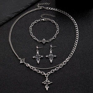 Gothic Schmuckset mit schwarzem Kreuz Anhänger Halskette Armband und Ohrringen Set