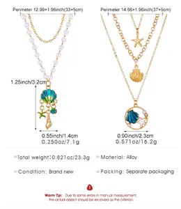 Detailed size chart for bohemian sea shell and starfish pendant necklace set