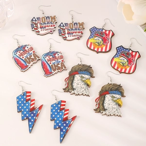 Boucles d'Oreilles Bois Jour Indépendance Drapeau USA Étoile Aigle Rouge Blanc Bleu Boucles d'Oreilles Pendantes Fête Femme Bijoux