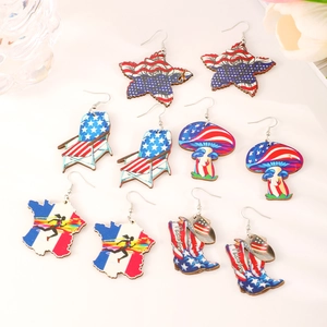 5 Paires de boucles d'oreilles en bois Fête de l'Indépendance avec étoiles USA