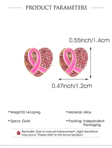 Boucles d'oreilles cœur ruban rose avec cristaux roses et base en alliage doré