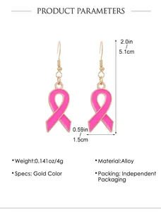 Détails des boucles d'oreilles ruban rose avec hauteur 5,1 cm et alliage doré