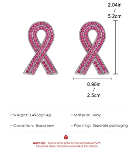 Detailed pink rhinestone pink ribbon awareness earring size guide with alloy material specs