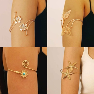 Bracelet Manchette Ouvert Réglable Bohème Alliage Strass Papillon Étoile de Mer Rayon de Soleil Vintage Or Argent Bijoux de Mode pour Femmes