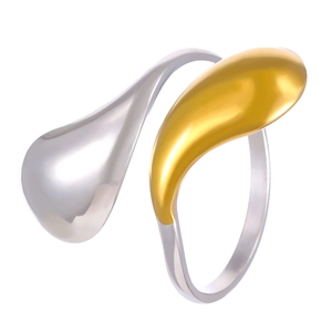 Minimalist teardrop two-tone open ring in silver and gold stainless steel