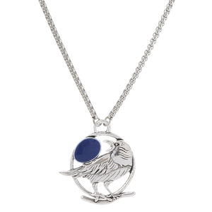Collana vintage con ciondolo a uccello argento e gemma blu scuro su catena veneziana