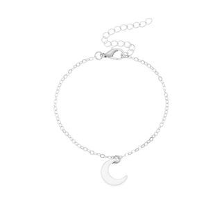 Polished silver crescent moon pendant bracelet with adjustable link chain and lobster clasp