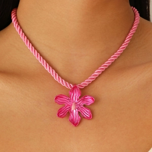 Collar de Colgante de Flor de Orquídea de Aleación de Estilo Europeo Americano Cuerda Trenzada Colorida Cordón de Algodón Choker de Terciopelo
