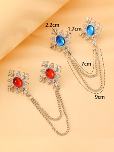 Detailed size specifications for vintage crystal chain brooches with colorful rhinestones
