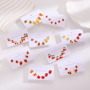 Cute fruit alloy stud earrings set with strawberry watermelon and cherry designs