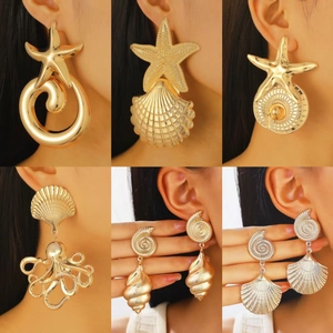 Ocean Theme Starfish Seashell Octopus Statement Earrings For Women Alloy Gold Silver Plated Large Marine Drop Earrings Vintage Fashion Jewelry