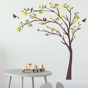 Creative lemon tree and birds wall stickers for minimalist home interior decoration