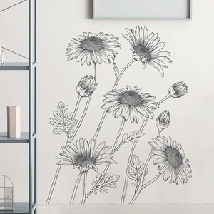 Modern hand-drawn sketch daisy wall stickers for living room and bedroom decor