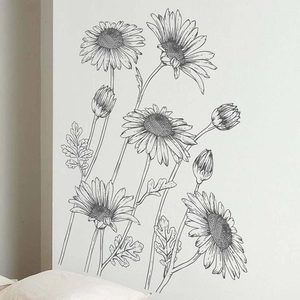 Creative hand-drawn sketch sunflower wall stickers for modern living room decor