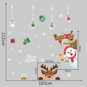 Détails des dimensions des stickers de Noël avec rennes, bonhommes de neige et flocons