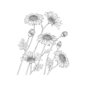 Detailed black and white sketch of blooming sunflower wall stickers for room decoration