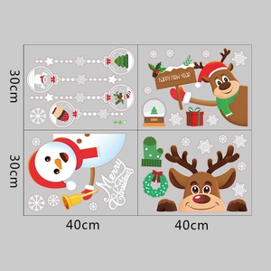 Vue détaillée des stickers de fenêtre de Noël électrostatiques avec renne et bonhomme de neige