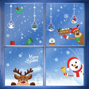 Autocollants De Fenêtre Statiques De Noël Renne Bonhomme De Neige Flocon De Neige Pour Vitrine Verre Porte Noël Nouvel An Maison