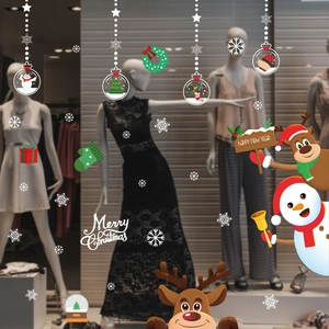 Autocollants de fenêtre de Noël avec bonhomme de neige cerf et vœux de fête