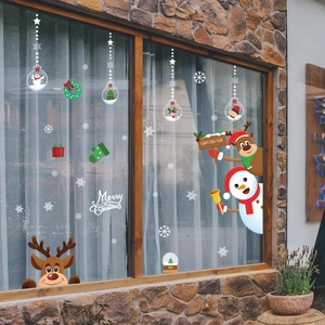 Stickers de fenêtre statiques de Noël avec renne bonhomme de neige et motifs de flocons