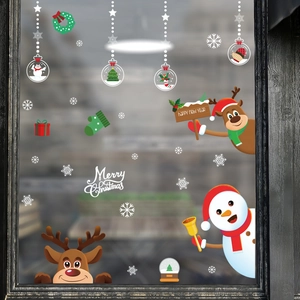 Autocollants de Noël statiques avec bonhomme de neige et renne pour décorer les vitres