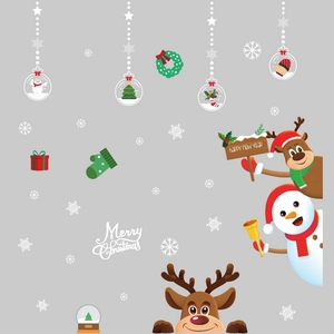 Mise à plat de stickers de Noël pour fenêtres avec rennes, bonhomme de neige et décors