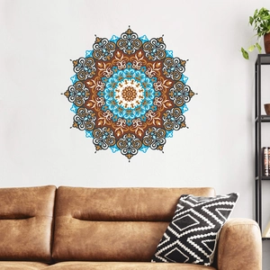 Creative mandala wall sticker with blue and orange geometric patterns for living room decor