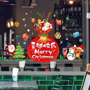 Festive Christmas gift bag glass stickers for shop window decoration with Santa Claus