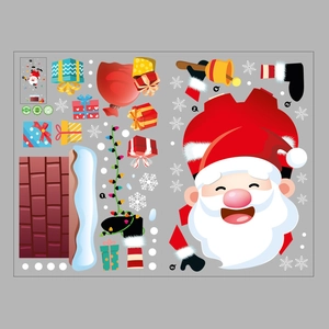 Dettaglio set adesivi murali di Natale con Babbo Natale, scatole regalo e fiocchi di neve