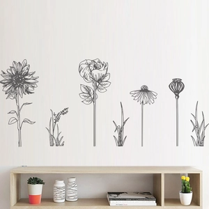 Black Minimalist Sunflower Rose Sketch Wall Sticker PVC Removable Flower Decal For Living Room Bedroom Home Decor