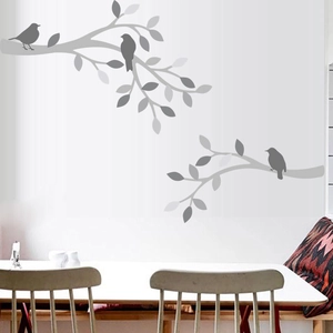Minimalist grey bird and tree branch wall sticker for modern home interior decoration