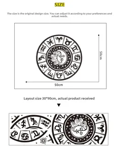 Detailed size chart for the circular twelve constellations sun and moon wall sticker