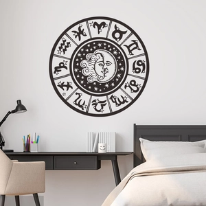 Round Twelve Constellations Sun Moon PVC Wall Sticker Self Adhesive Mystical Astrology Decal For Home Room Decor